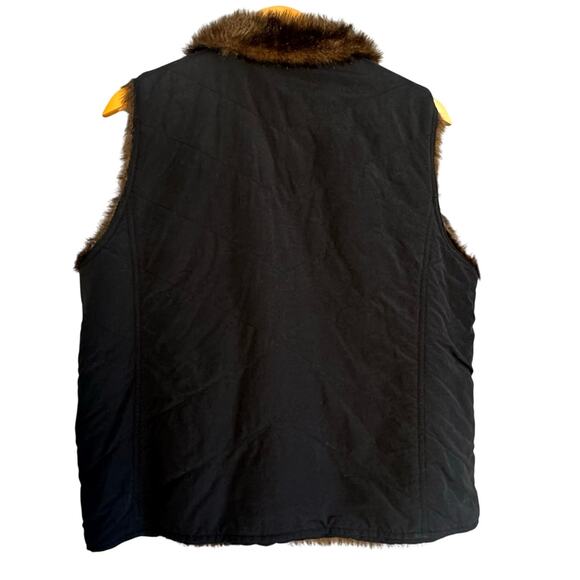Charter Club Reversible Faux Fur Vest Size Large Black Brown Cozy Winter Layer - Picture 2 of 6